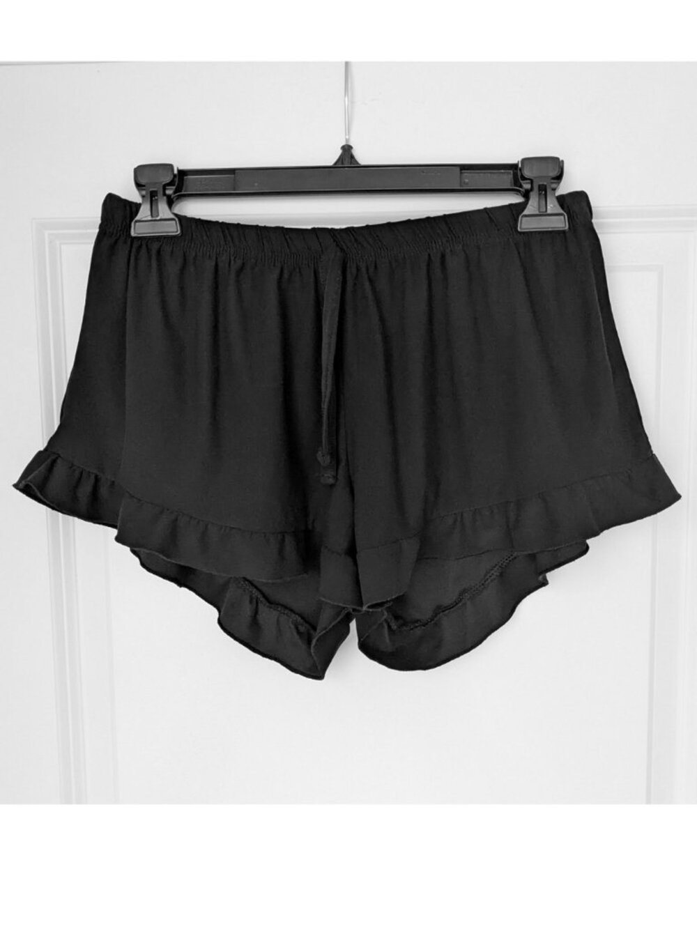 Black Ruffled Short Shorts - Casual, Loungewear, Y2K, Minimalist, Whimsigoth
